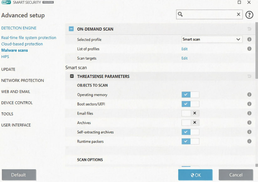 پارامترهای پیشرفته ThreatSense